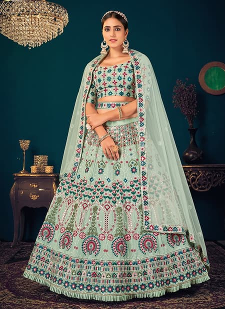 Pista Green Colour KF Guldasta 8 Heavy Wedding Wear Sequince with Embroidered Work Georgette Lehenga Collection 1811